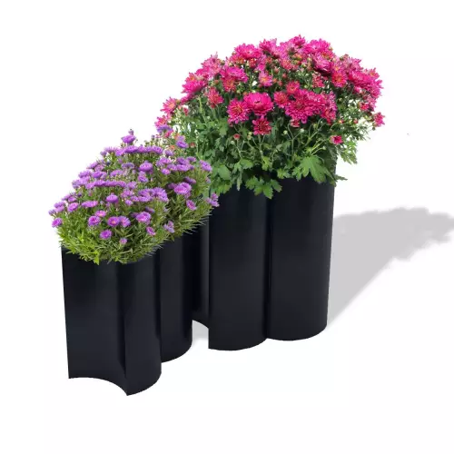 Czarne donice Addpot 50 z astrem i Addpot 70 z chryzantemą