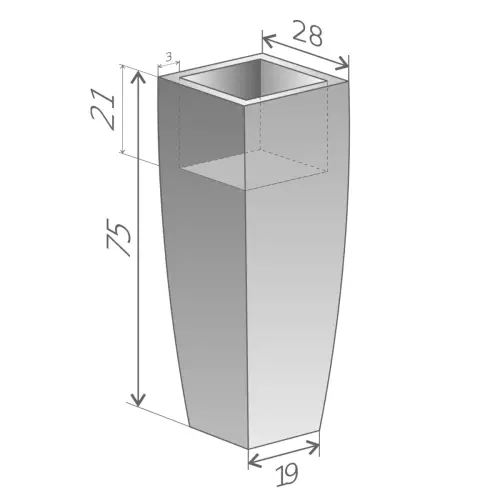 Wymiary donicy Juno 75 cm z wewnętrzną półką