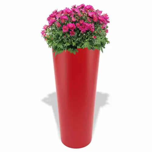 Czerwona donica Neptun z chryzantemami