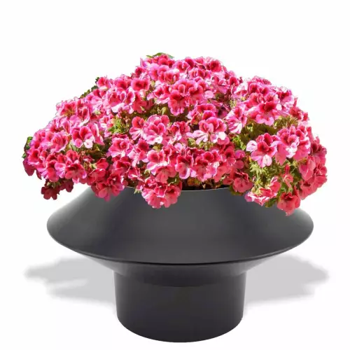 Czarna donica Pagoda z pelargonią