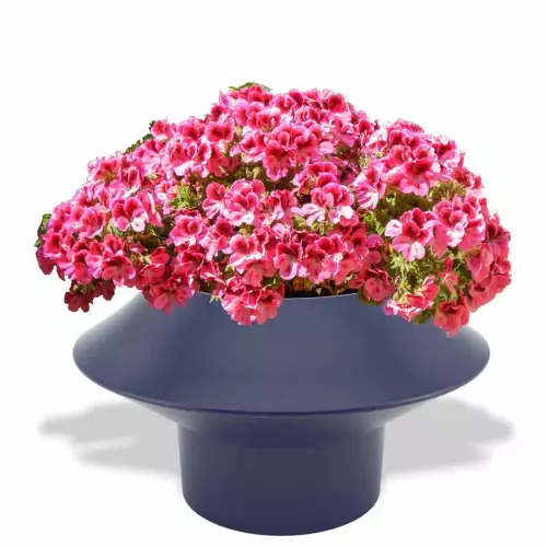 Niebieska donica Pagoda z pelargonią