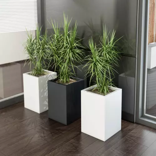 Antracytowa i biała donica Quadri w poczekalni