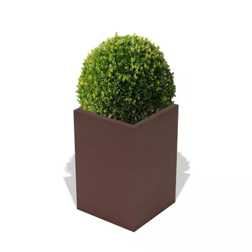 Czekoladowa donica Quadri z formowanym bukszpanem