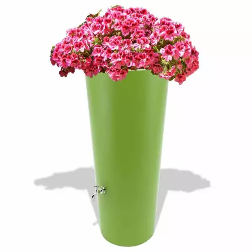 Limonkowy zbiornik na deszczówkę Rainpot z pelargoniami