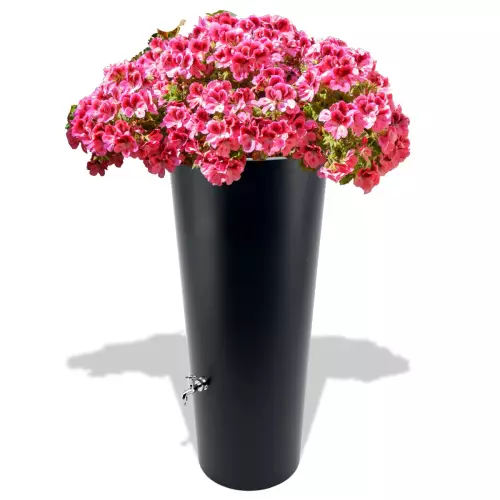Czarny zbiornik na deszczówkę Rainpot z pelargonią