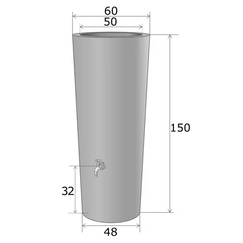 Wymiary zbiornika RAINPOT 150 w wersji bez wewnętrznej półki