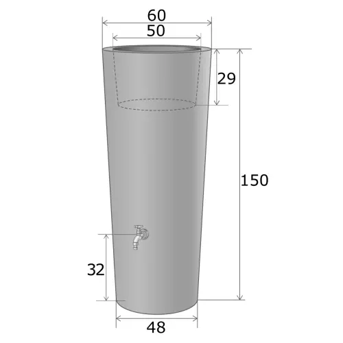 Wymiary zbiornika RAINPOT 150 w wersji z wewnętrzną półką