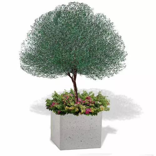 Szara betonowa donica  Block XL z drzewem i rabatą