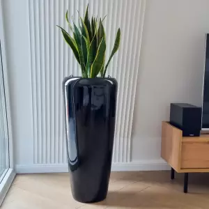 okrągła wysoka czarna donica do salonu 80 cm