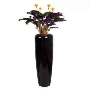 czarna okrągła wysoka elegancka donica do domu