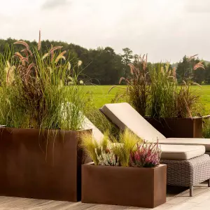 donice monumo z trawami na tarasie