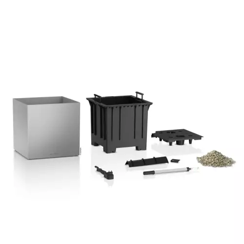 Lechuza CANTO Premium LED Kostka 40 srebrny metalik - zestaw