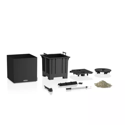 Czarna donica Lechuza CANTO Stone LED 40 - zestaw