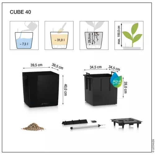 Wymiary donicy CUBE Color 40