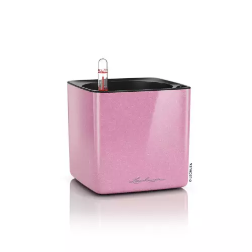 Doniczka Lechuza CUBE Glossy 14 landrynkowy połysk z brokatem