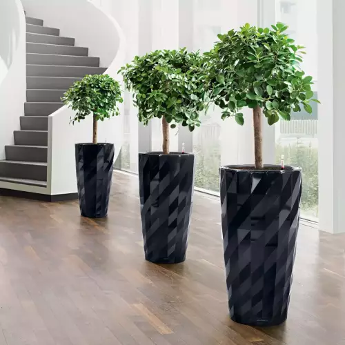 Czarne donice Lechuza DIAMANTE w holu