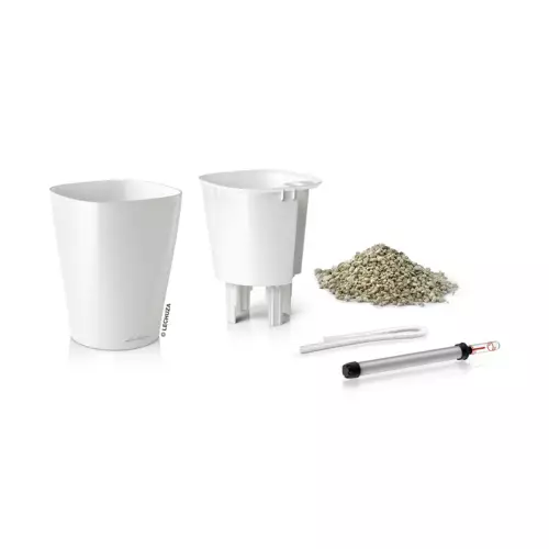 Doniczka Deltini biały połysk - zestaw (all in)