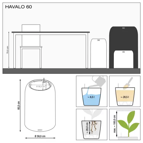 Wymiar donicy Havalo 60