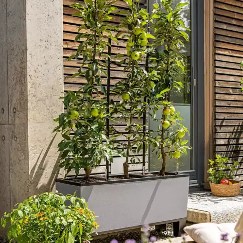 Donica Trio Stone w kolorze szary kamień na tarasie