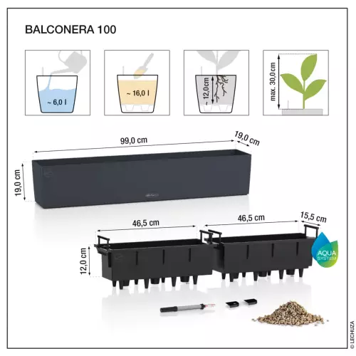 Wymiary doniczki Lechuza Balconera Color 100