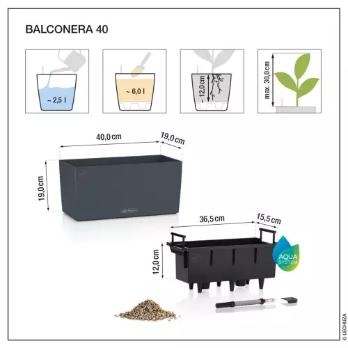 Wymiary doniczki Lechuza Balconera Cottage 40