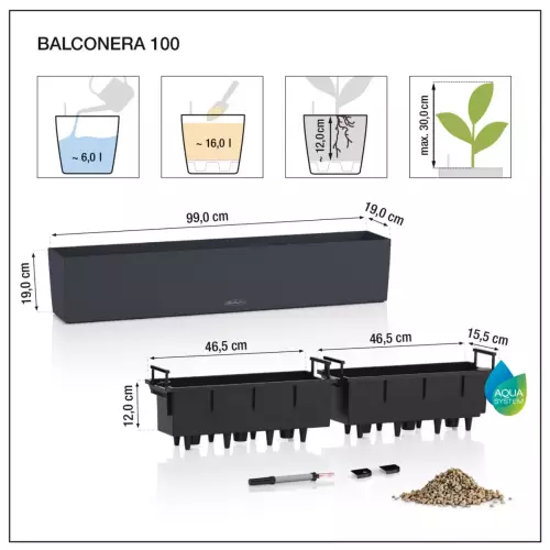 Wymiary doniczki Balconera Stone 100