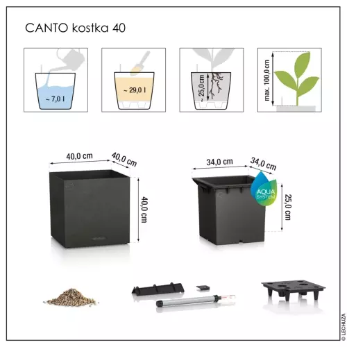 Wymiary doniczki CANTO SLATESTONE 40 kostka