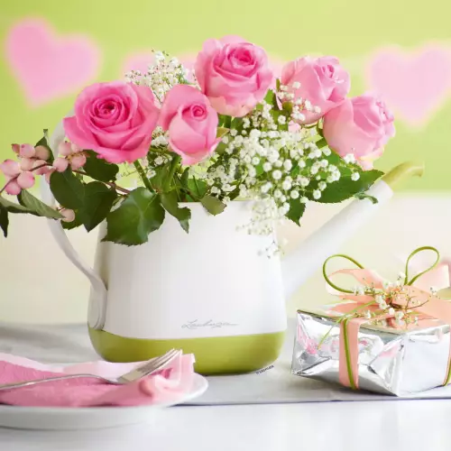 Konewka Lechuza YULA biało-limonkowa z różami