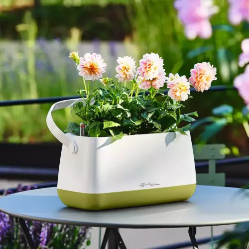 Doniczka Lechuza YULA w kształcie torby, biało-limonkowa