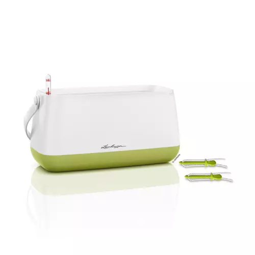 Doniczka Lechuza YULA w kształcie torby, biało-limonkowa - zestaw