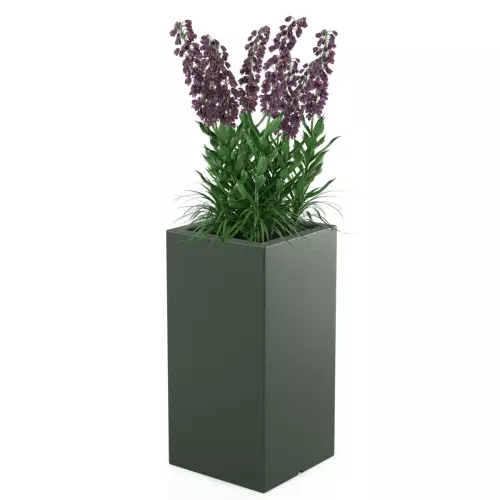 Zielona donica Tower Pot M w zestawieniu z rośliną średniej wysokości