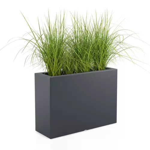 Antracytowa donica Lungo Grande z trawami