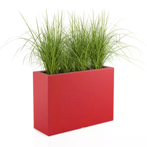 Czerwona donica Lungo Grande z trawami