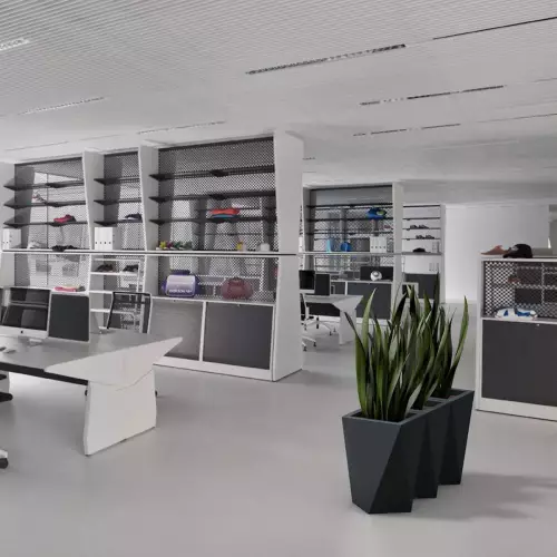 Nowoczesna antracytowa donica VASO w biurze