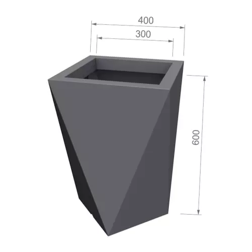 Wymiary donicy VASO bez podwójnego dna (BPD)