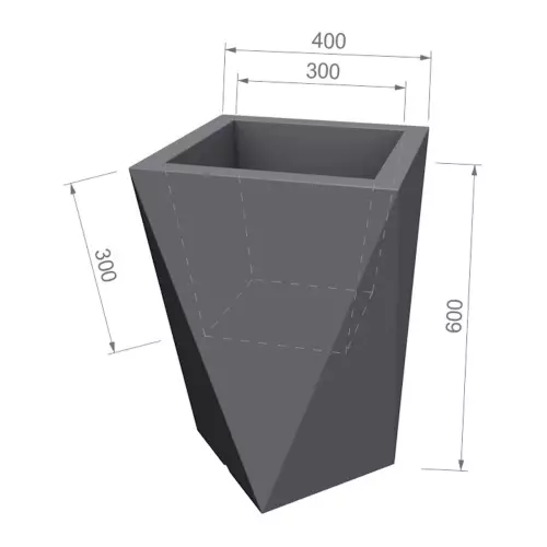 Wymiary donicy VASO z podwójnym dnem (PD)