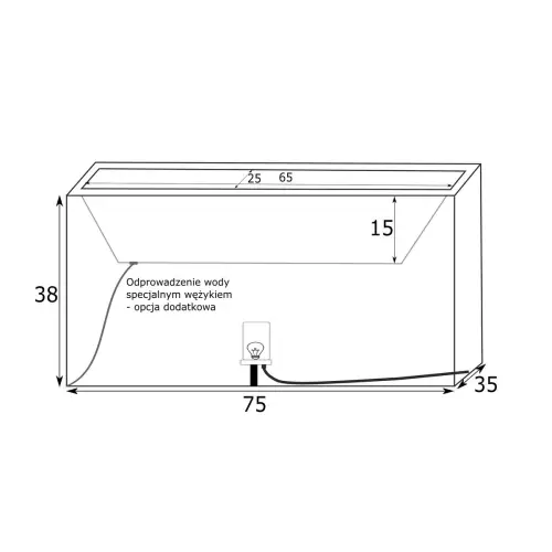 Wymiary donicy podświetlanej Lungo Light z odprowadzeniem wody