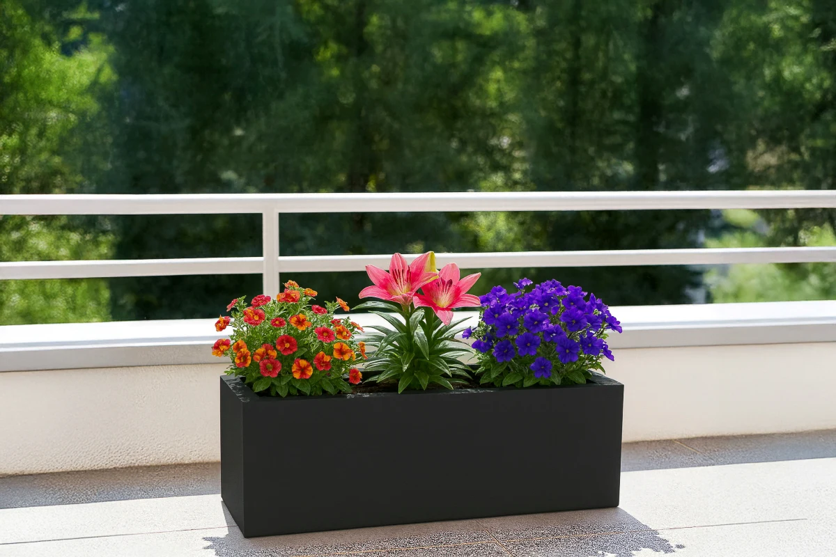 czarna doniczka na balkon długa