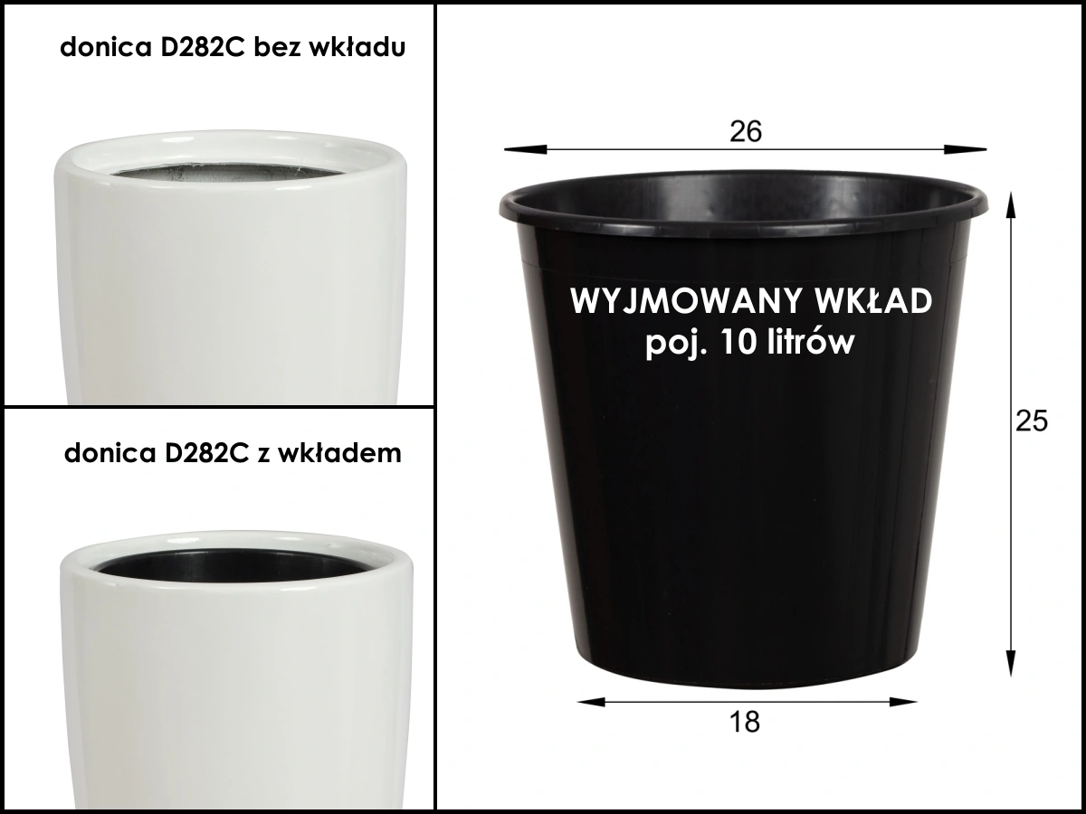 wymiary donicy D282C z wkładem i bez wkładu