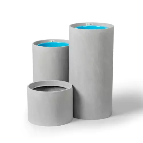 Okrągłe donice D101A, D101C i D101D w kolorze szary beton