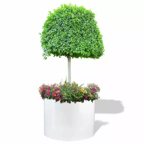 Biała donica D901GF z drzewkiem i rabatą