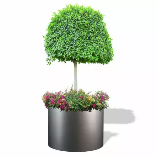 Szara donica D901GF z drzewkiem i rabatą