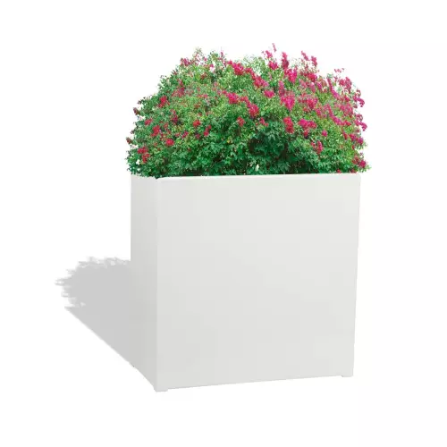 Biała donica D972F z kwitnącą rabatą