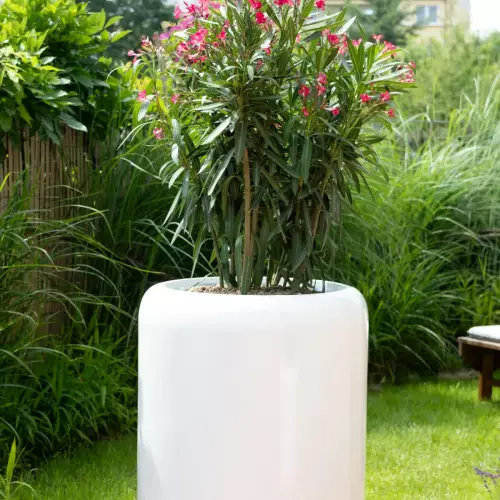 Gładka błyszcząca powierzchnia donicy AMBIENTE 70 biały połysk