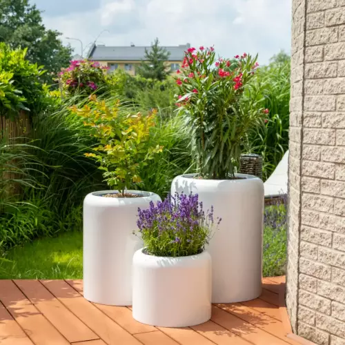 Komplet białych donic AMBIENTE 35, 60 i 70 cm wysokości