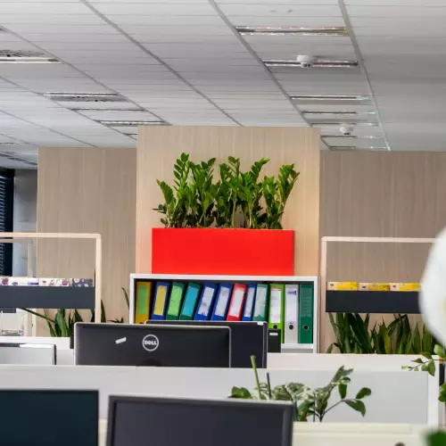 Czerwona donica Office Pot w biurze open space