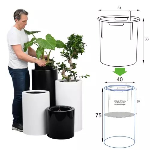 Wyjmowany wkład z systemem nawadniania w donicy D901BB