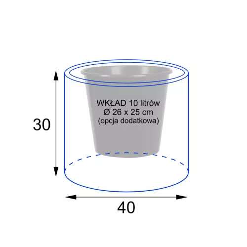 Wymiary donicy D101A z wewnętrznym wkładem 10 litrów