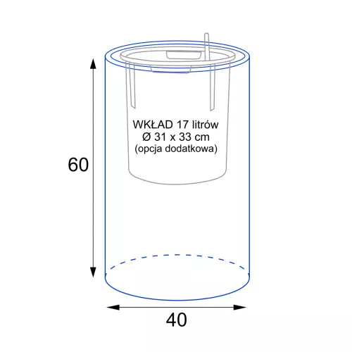 Wymiary donicy D101C z wewnętrznym wkładem 17 litrów
