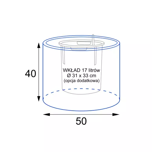 Wymiary donicy D101CA z wewnętrznym wkładem 17 litrów